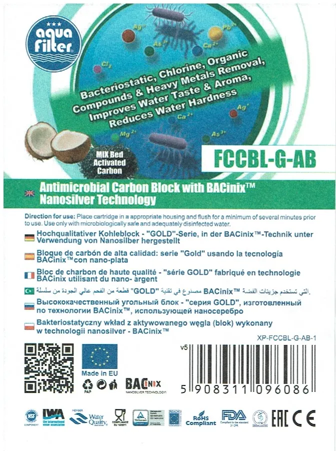 Filtro bactereoestatico carbón block Aquafilter 10" - Imagen 3