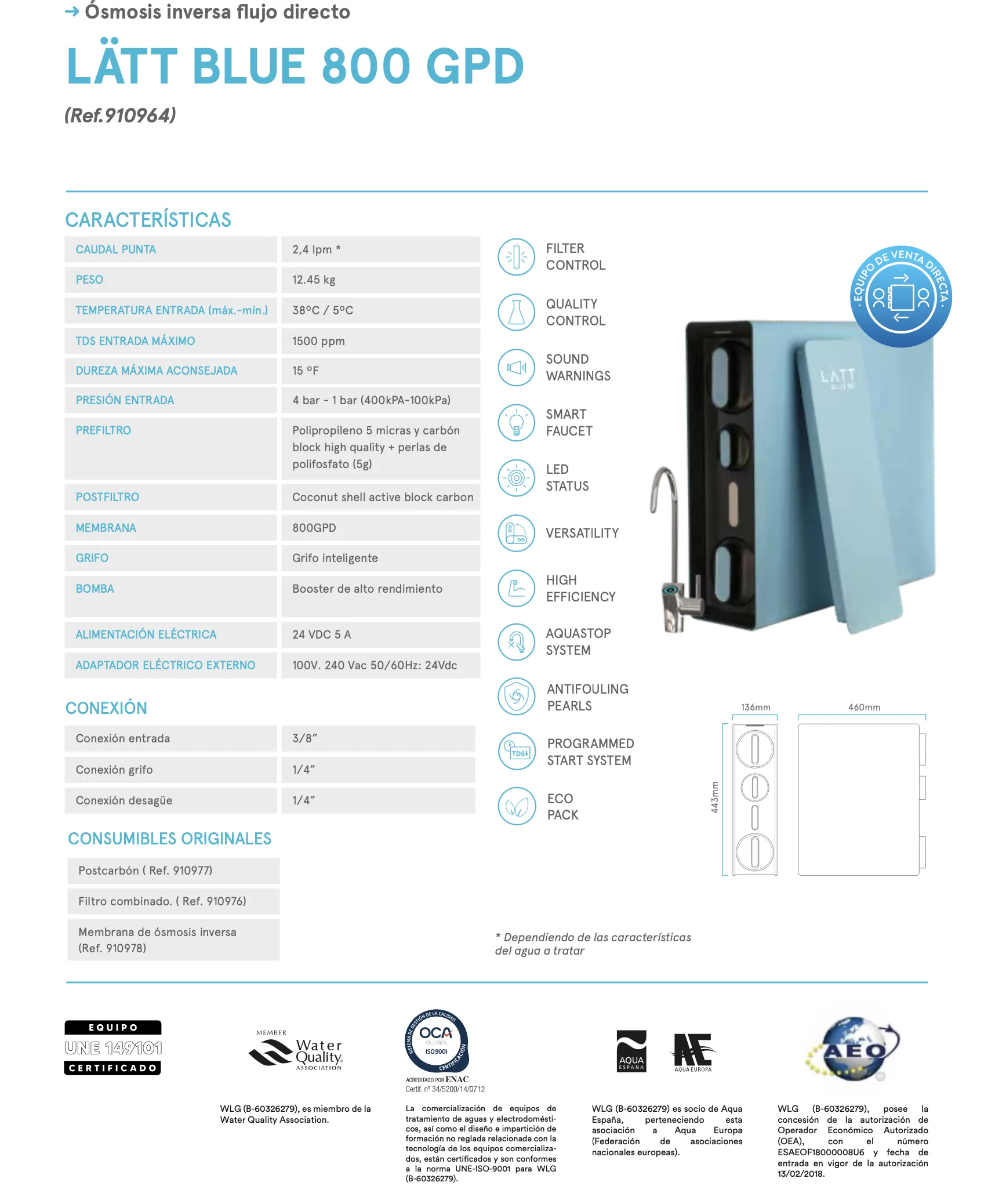RO Lätt 800 GPD Blue Latt Alkanatur Total Depure 800